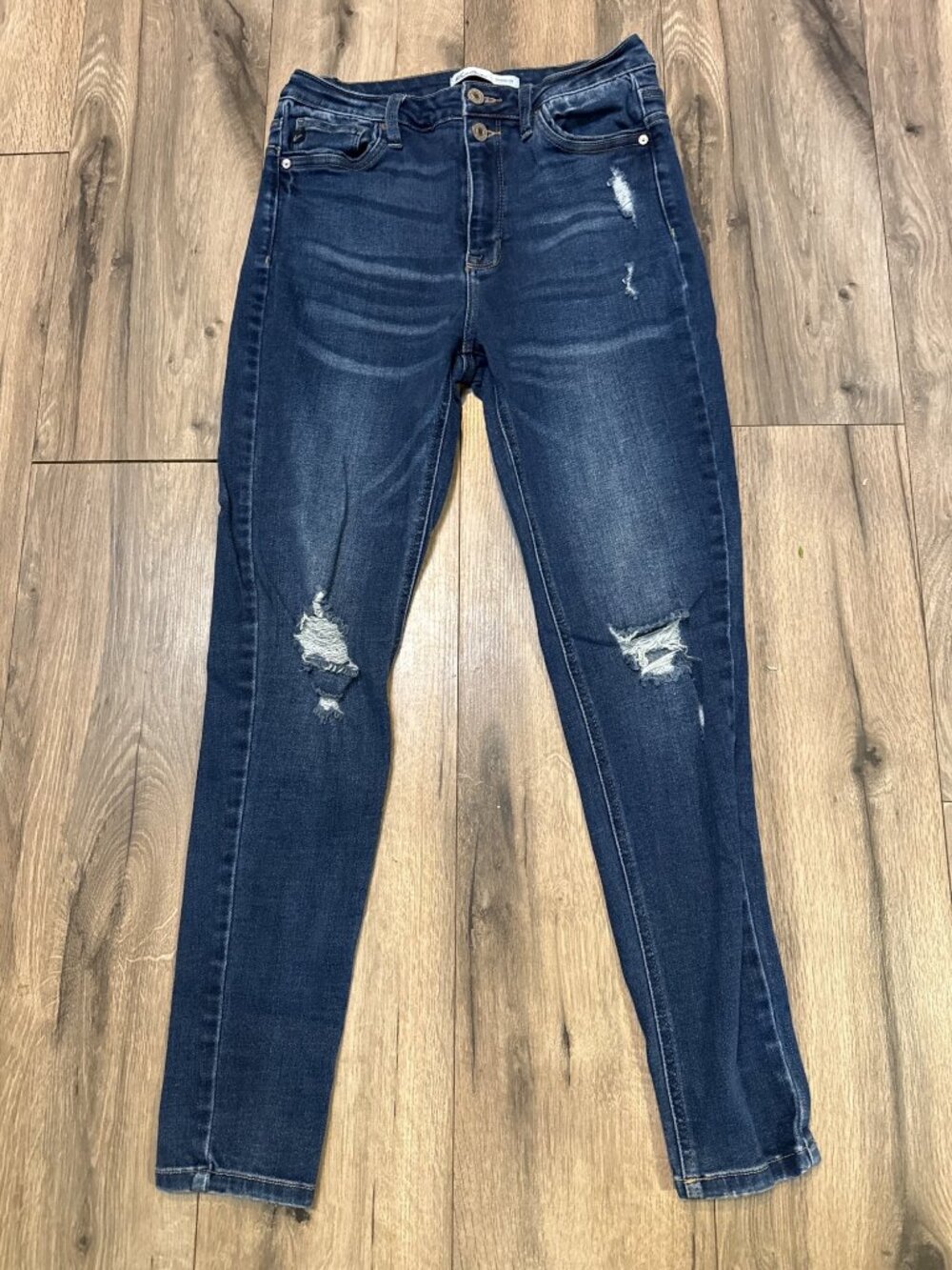 KanCan for Maurices 28 High Rise Dark Destructed Skinny Jeans (Style #120193